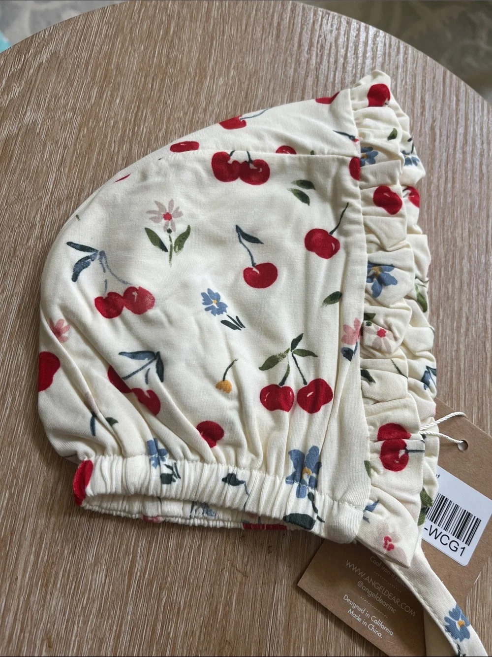 Angel Dear Cream Cherry & Floral Ruffle Bonnet NWT